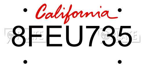 8FEU735 California License Plate
