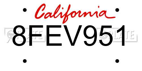8FEV951 California License Plate