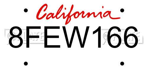 8FEW166 California License Plate
