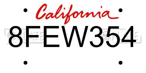 8FEW354 California License Plate