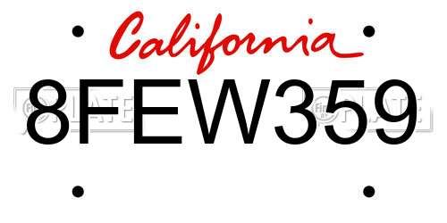 8FEW359 California License Plate