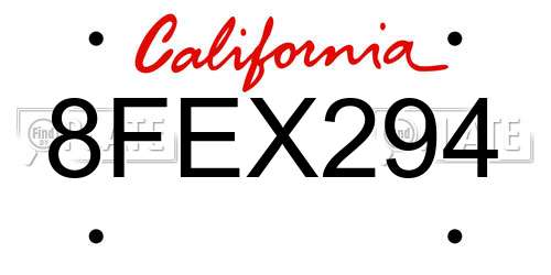 8FEX294 California License Plate