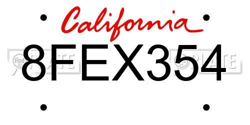 8FEX354 California License Plate