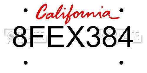 8FEX384 California License Plate