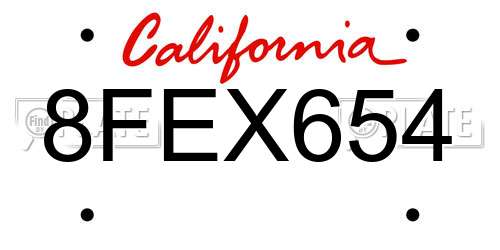8FEX654 California License Plate