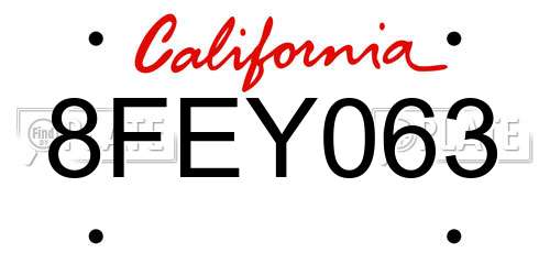 8FEY063 California License Plate