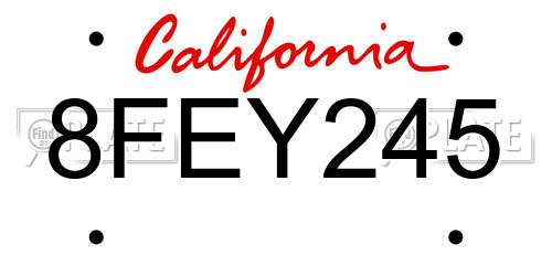 8FEY245 California License Plate