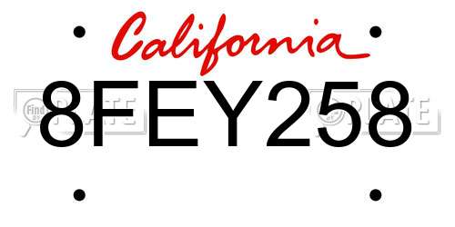 8FEY258 California License Plate