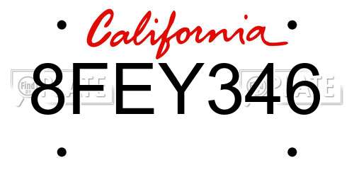 8FEY346 California License Plate
