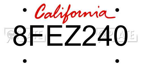 8FEZ240 California License Plate