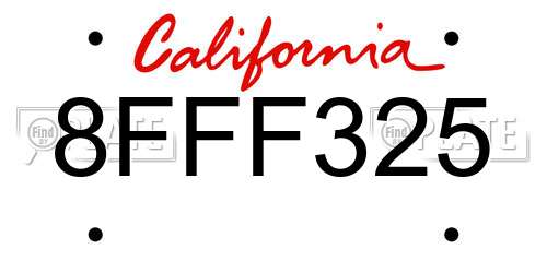 8FFF325 California License Plate
