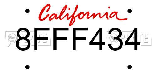 8FFF434 California License Plate