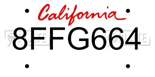 8FFG664 California License Plate