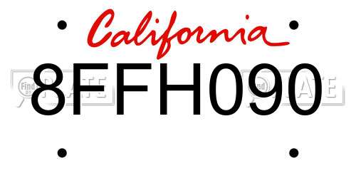 8FFH090 California License Plate