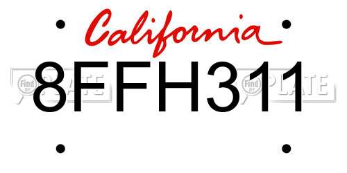 8FFH311 California License Plate
