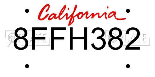8FFH382 California License Plate