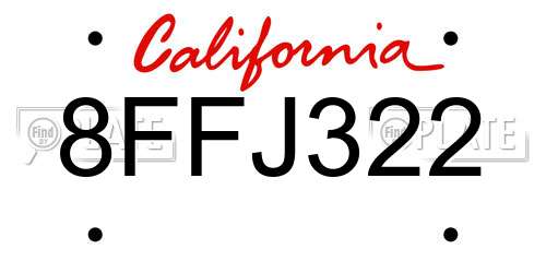 8FFJ322 California License Plate