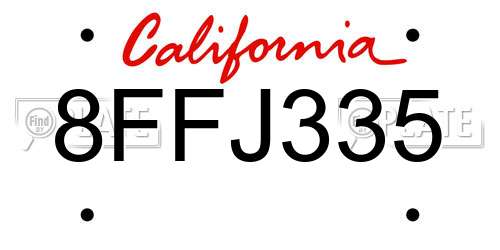 8FFJ335 California License Plate