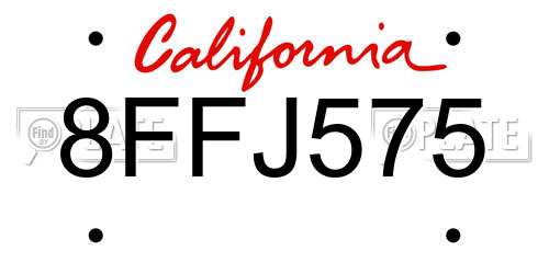 8FFJ575 California License Plate