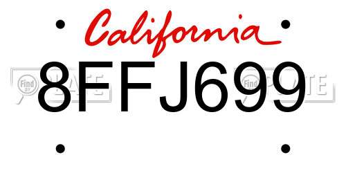 8FFJ699 California License Plate