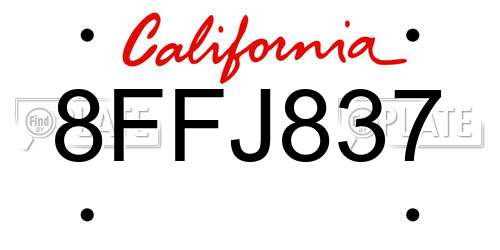 8FFJ837 California License Plate