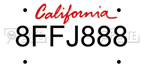 8FFJ888 California License Plate