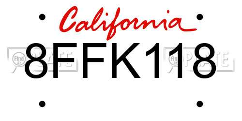 8FFK118 California License Plate