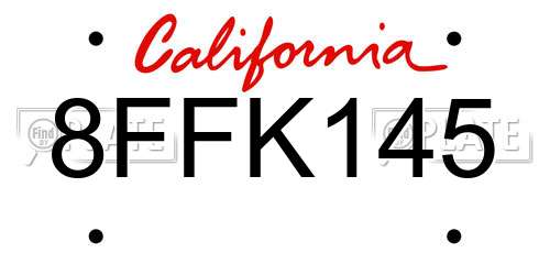 8FFK145 California License Plate