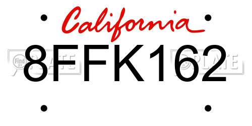 8FFK162 California License Plate