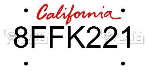 8FFK221 California License Plate