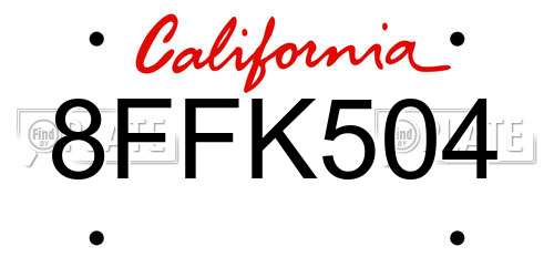 8FFK504 California License Plate