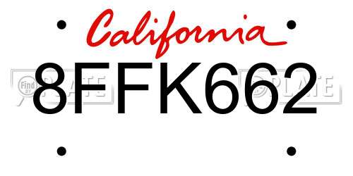 8FFK662 California License Plate