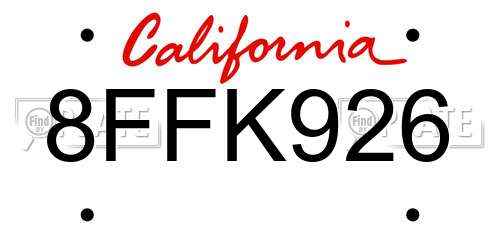 8FFK926 California License Plate