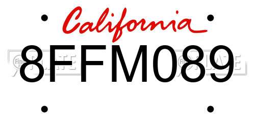 8FFM089 California License Plate