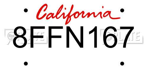 8FFN167 California License Plate