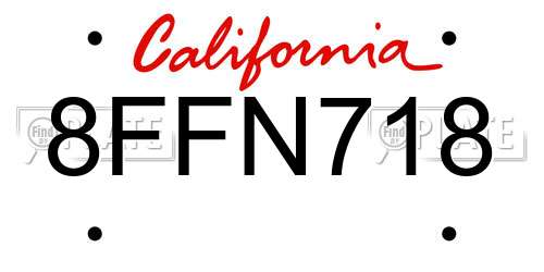 8FFN718 California License Plate