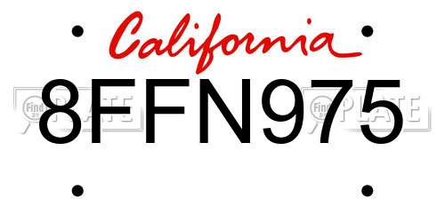8FFN975 California License Plate