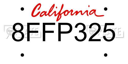 8FFP325 California License Plate