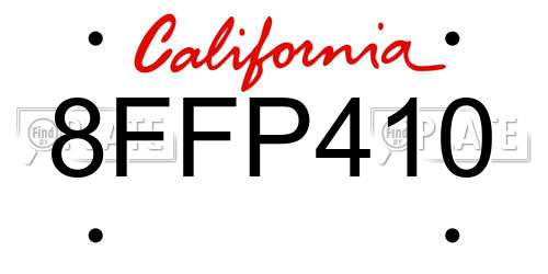 8FFP410 California License Plate
