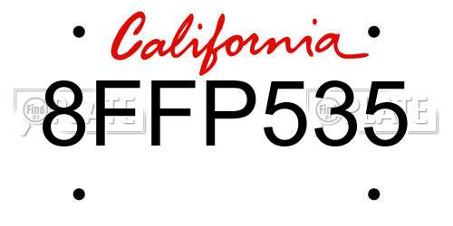 8FFP535 California License Plate