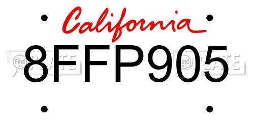 8FFP905 California License Plate