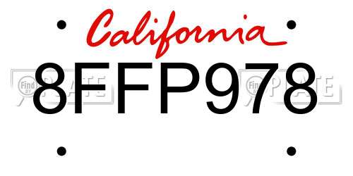 8FFP978 California License Plate