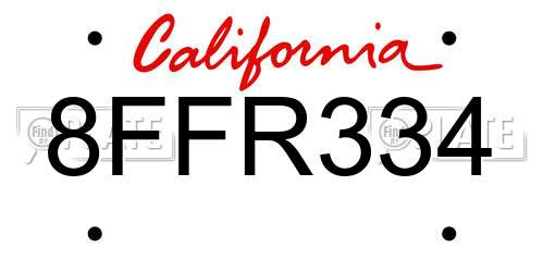 8FFR334 California License Plate