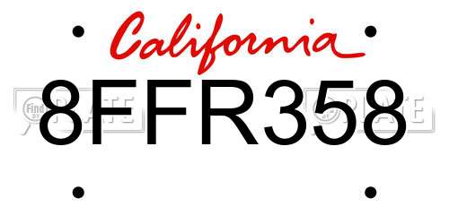 8FFR358 California License Plate