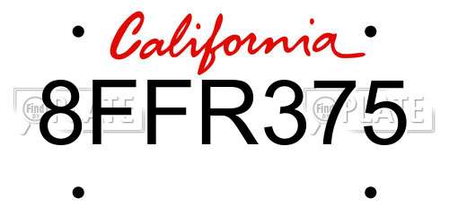 8FFR375 California License Plate
