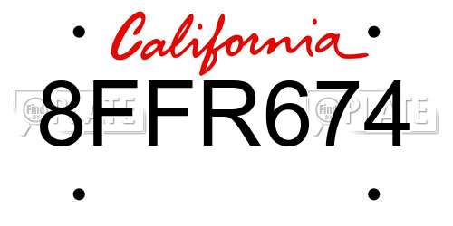 8FFR674 California License Plate