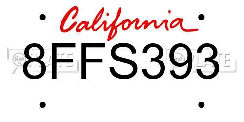 8FFS393 California License Plate