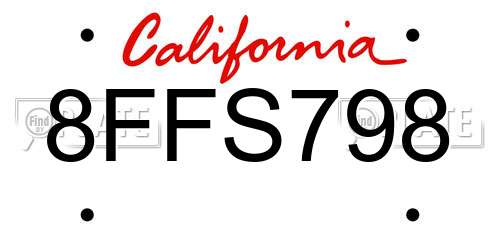 8FFS798 California License Plate