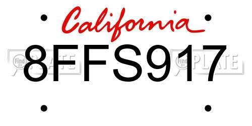 8FFS917 California License Plate