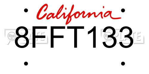 8FFT133 California License Plate